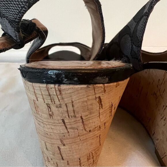 Coach Ferry Peek a boo Sling back platform Signature Wedge Sandal Sz 8.5 - Picture 11 of 15
